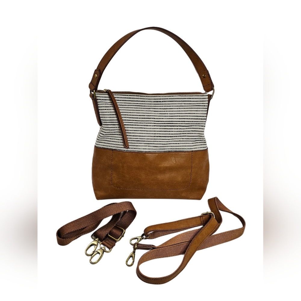 Fossil Amelia Crossbody Hobo Shoulder Bag Purse Boho Earthy Brown Casual Travel